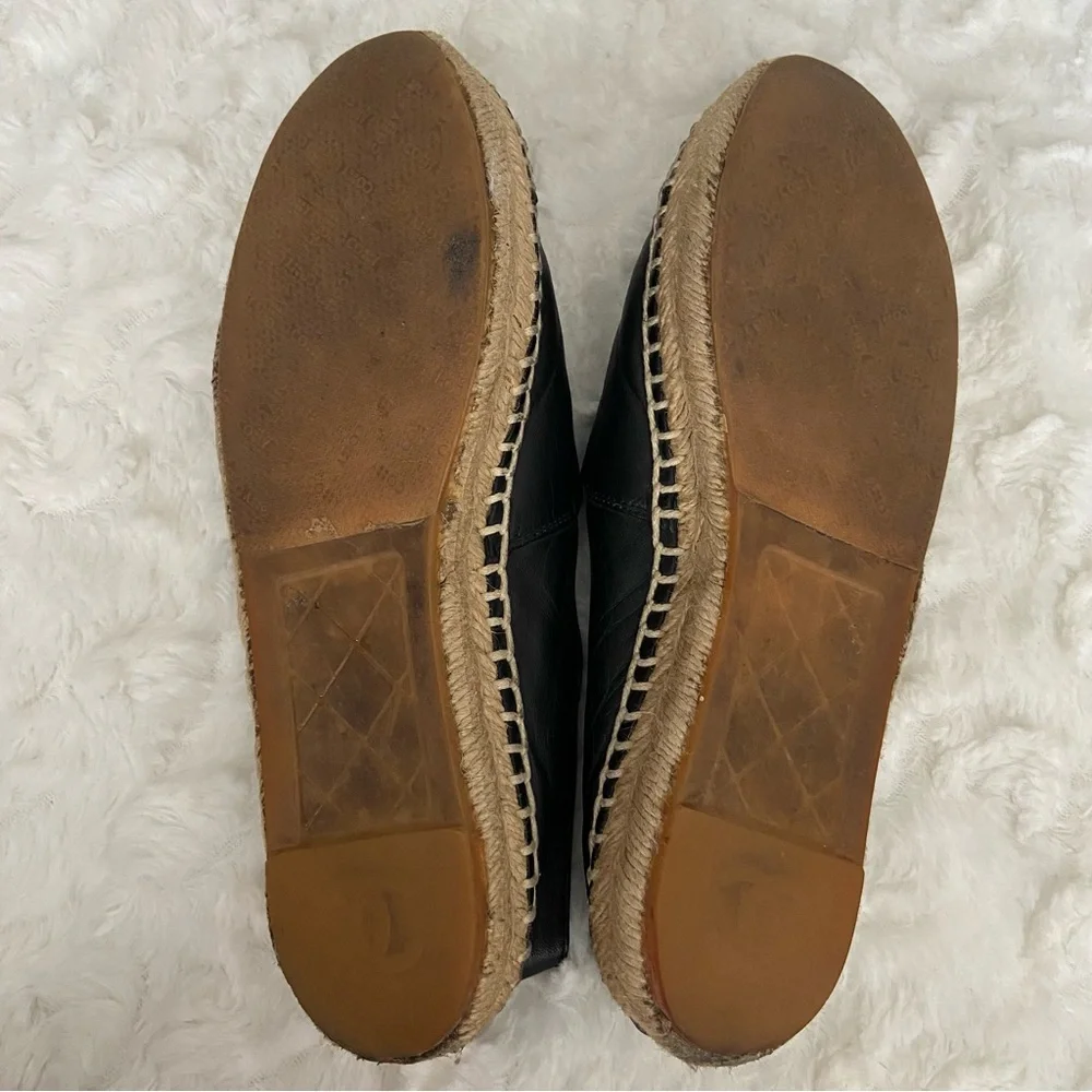 Chanel Black Lambskin Leather Espadrilles Flats Slip on CC Logo